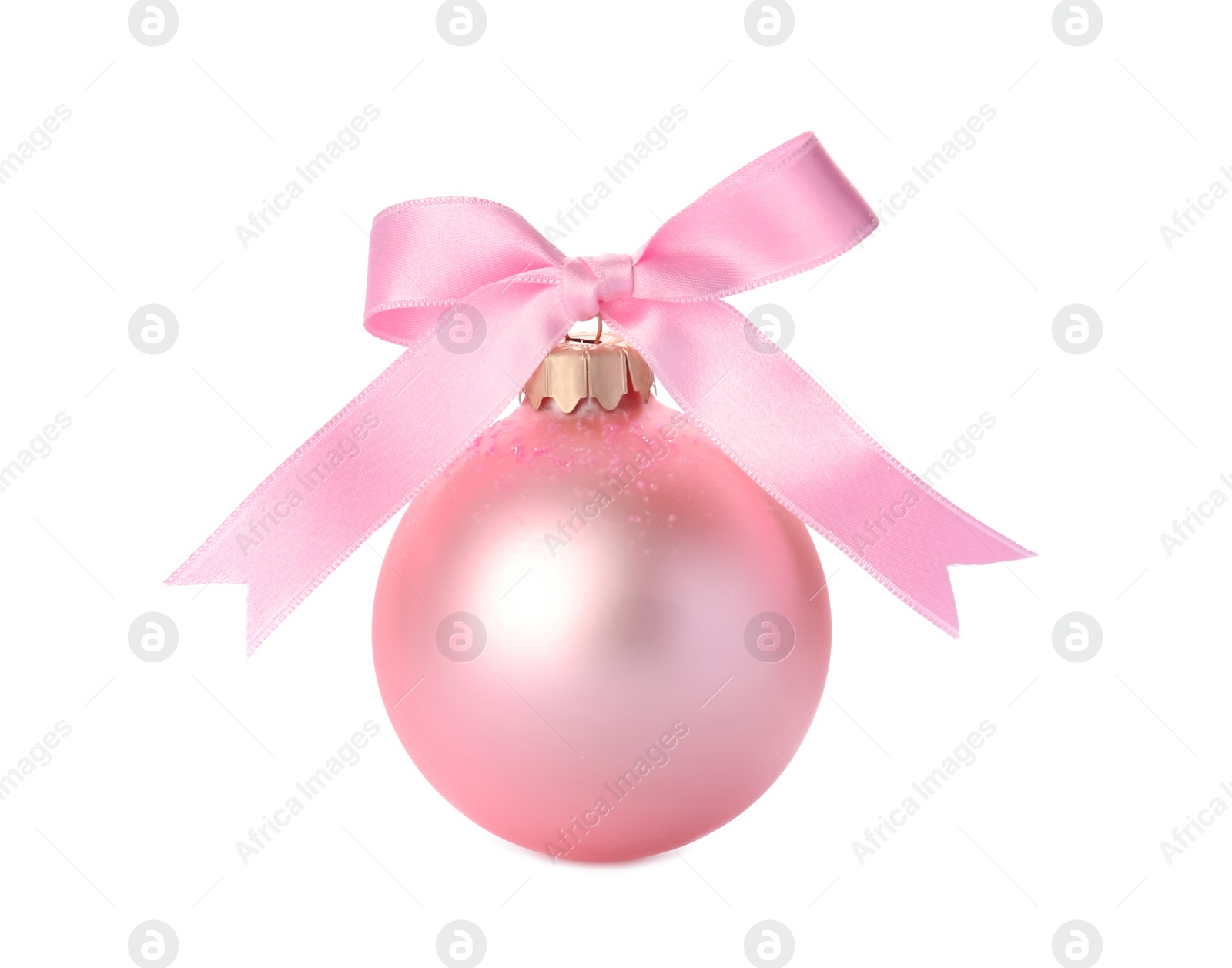 Photo of Beautiful Christmas ball with ribbon on white background