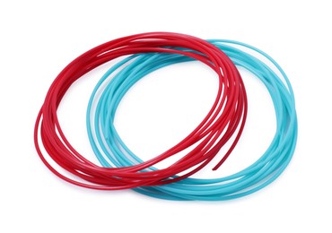 Plastic filaments for 3D pen on white background