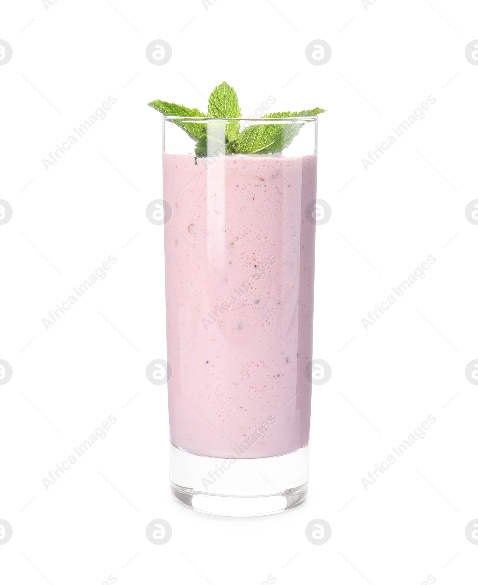 Photo of Tasty milk shake with mint isolated on white