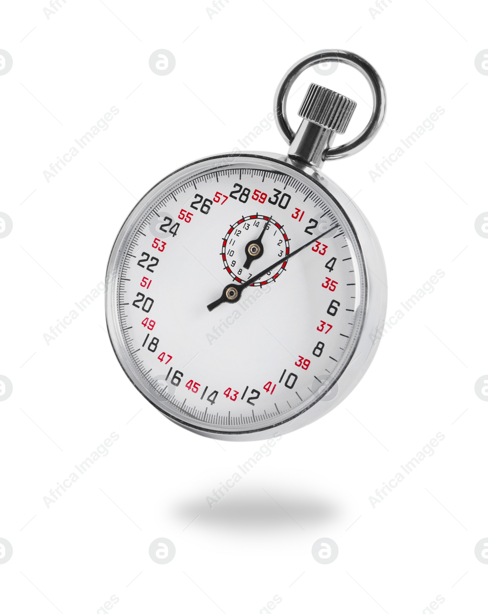 Image of Concept of time. Vintage timer in air on white background