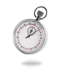 Image of Concept of time. Vintage timer in air on white background