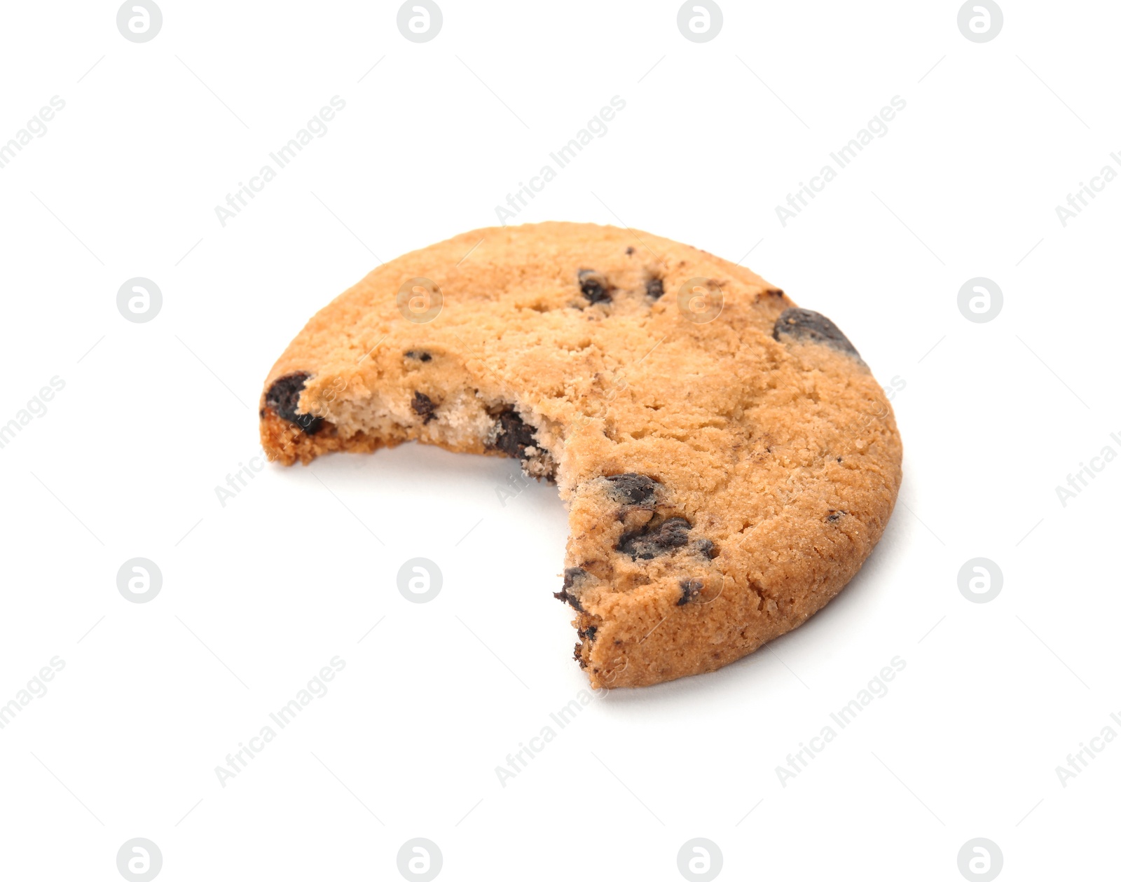 Photo of Bitten chocolate chip cookie on white background