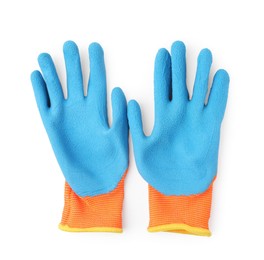 Pair of color gardening gloves isolated on white, top view