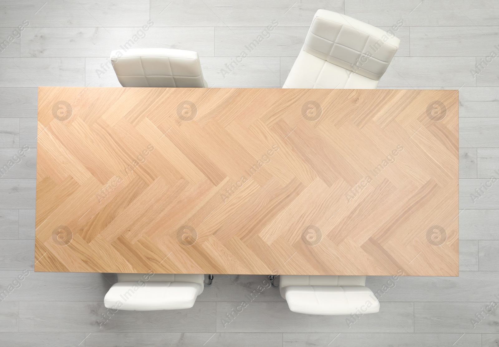 Photo of Modern office table with chairs, top view