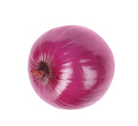 Photo of Fresh whole red onion on white background, top view