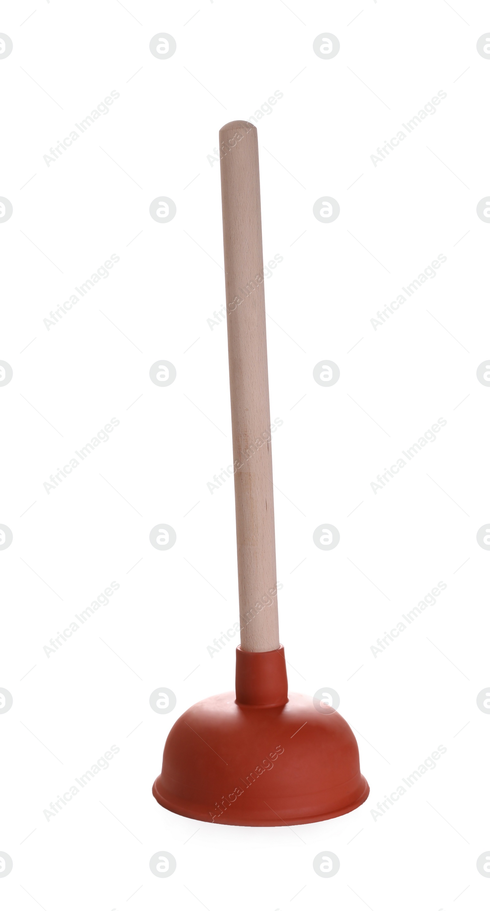 Photo of Plunger with wooden handle isolated on white