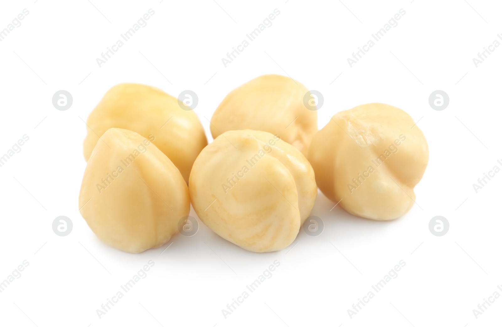 Photo of Tasty organic hazelnuts on white background. Healthy snack