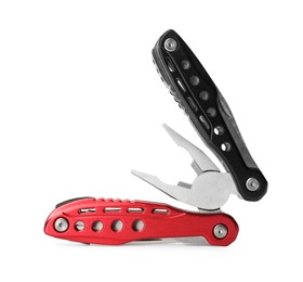 Photo of Compact portable colorful multitool isolated on white