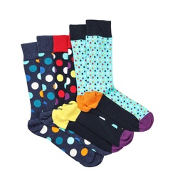 Colorful socks on white background, top view