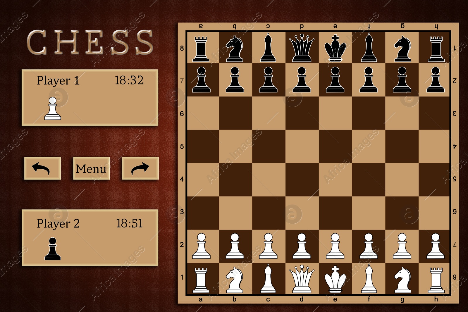 Illustration of  chessboard with pieces. Online game