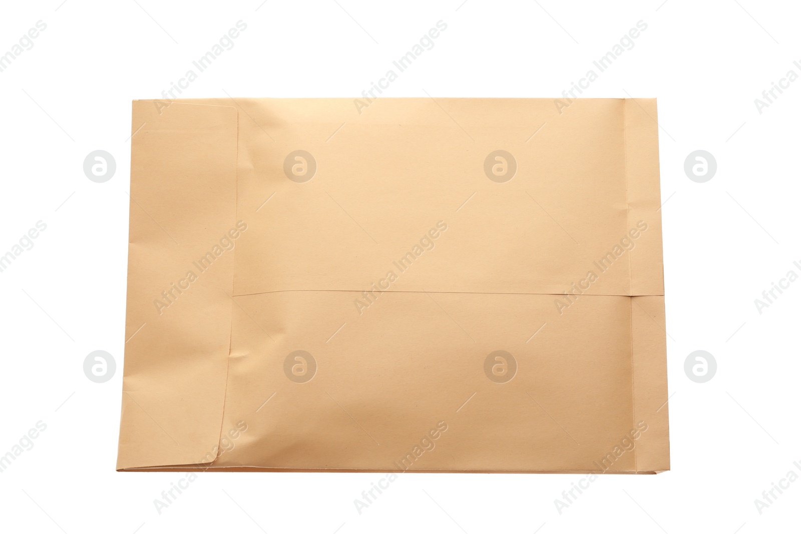 Photo of Kraft paper envelope isolated on white. Mail service