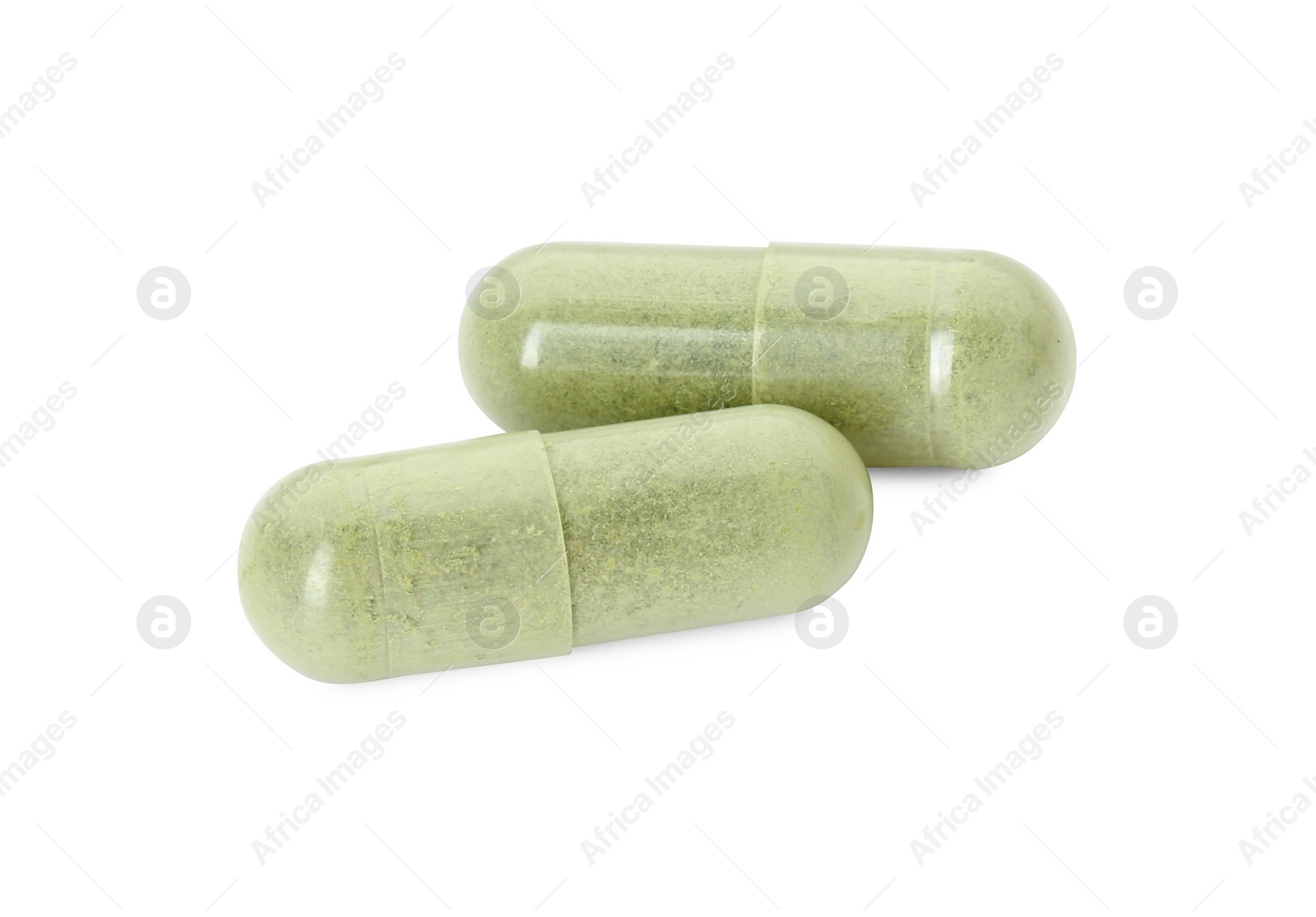 Photo of Vitamin capsules isolated on white. Health supplement