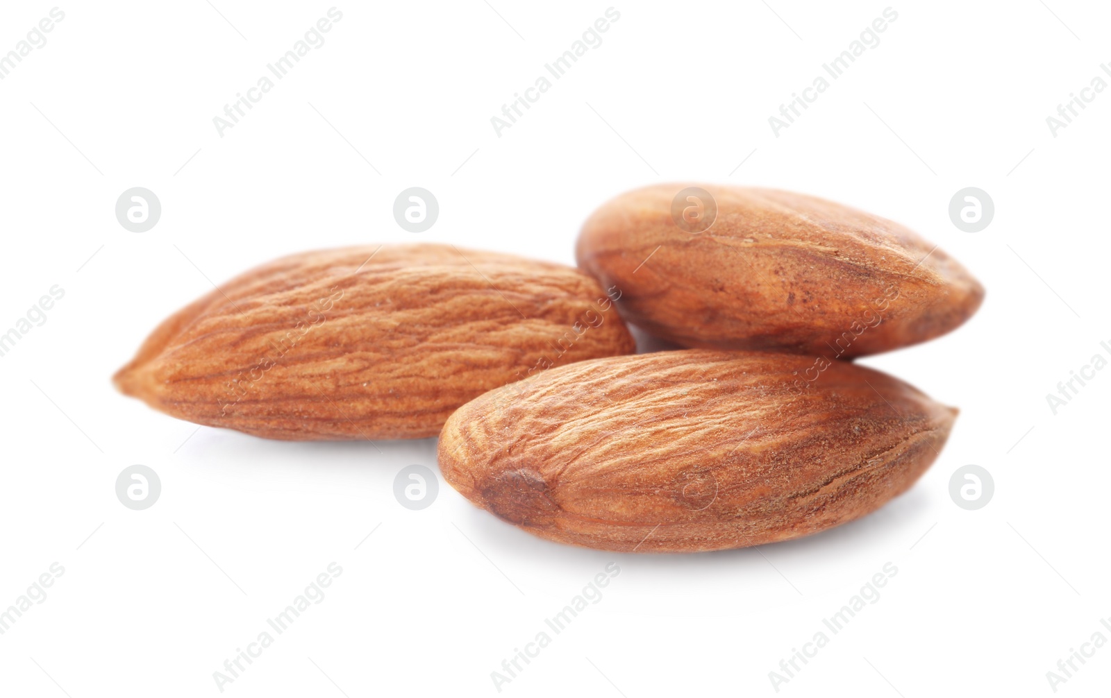 Photo of Organic almond nuts on white background. Healthy snack