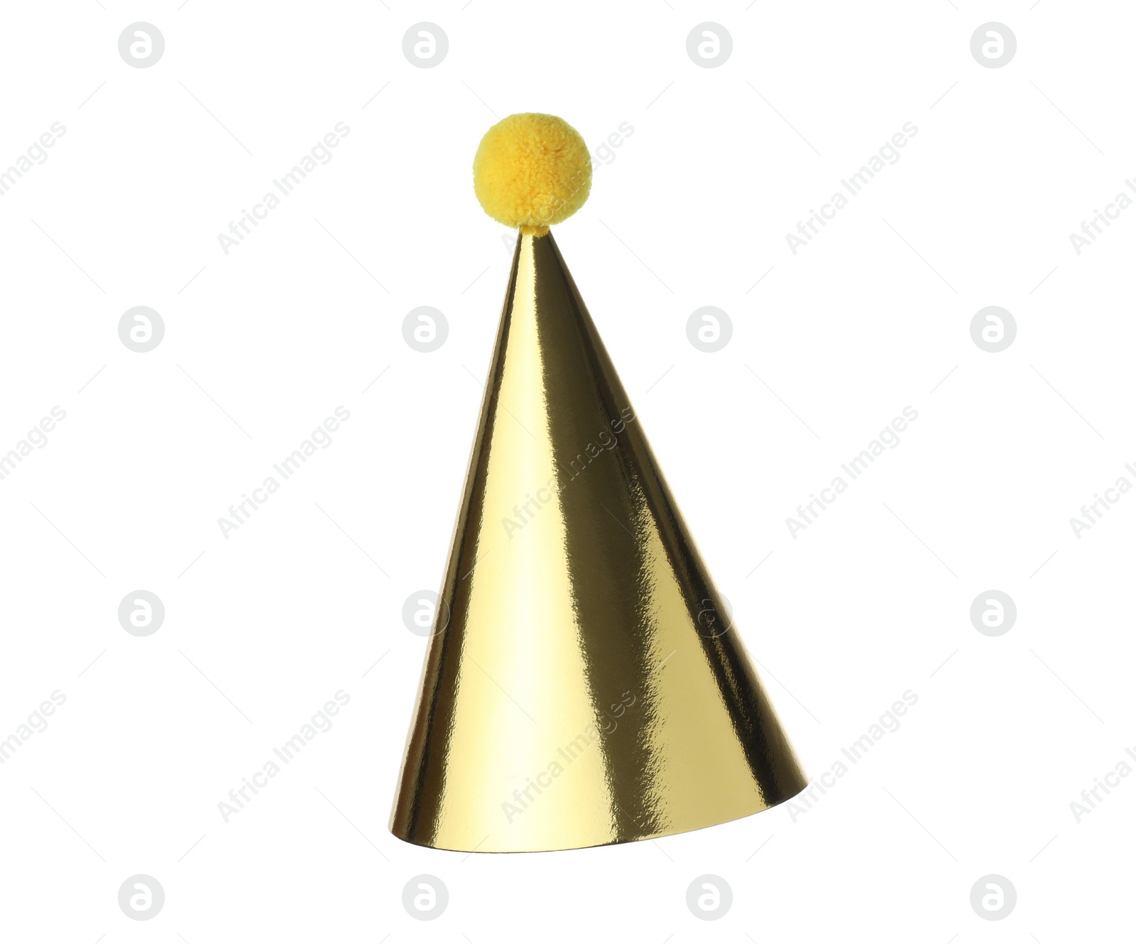 Photo of One shiny golden party hat isolated on white