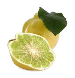 Image of Genetically modified quinces with lime on white background