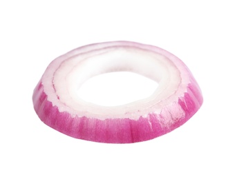 Photo of Sliced red onion ring on white background