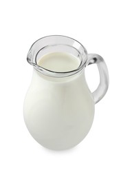 Glass jug of fresh milk isolated on white