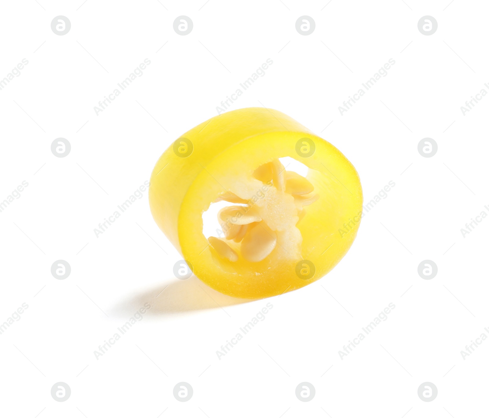 Photo of Piece of yellow hot chili pepper isolated on white