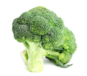 Photo of Fresh green broccoli on white background. Organic food