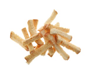 Photo of Pile of delicious hard chucks on white background, top view