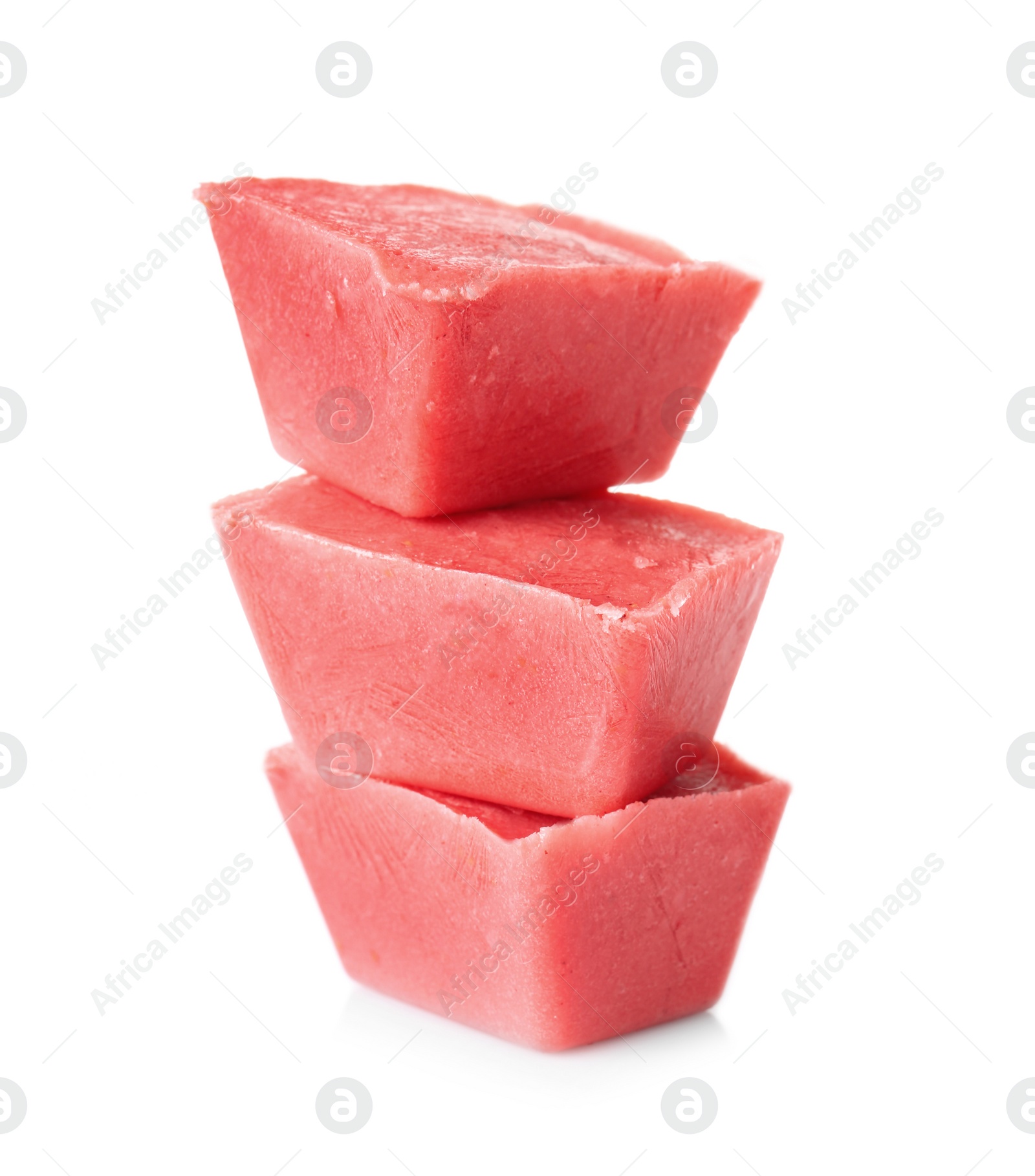 Photo of Tasty berry ice cubes on white background