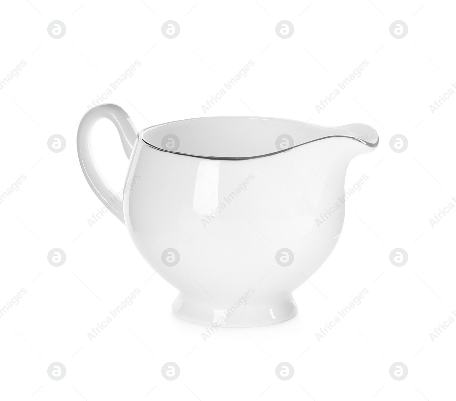 Photo of Clean empty ceramic sauce boat isolated on white