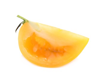 Photo of Piece of ripe yellow tomato isolated on white