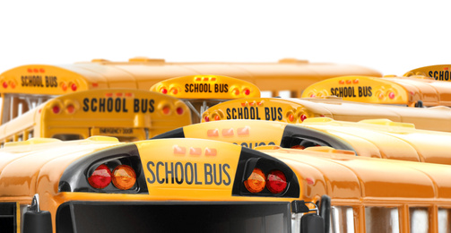 Image of Yellow school buses on white background. Transport for students