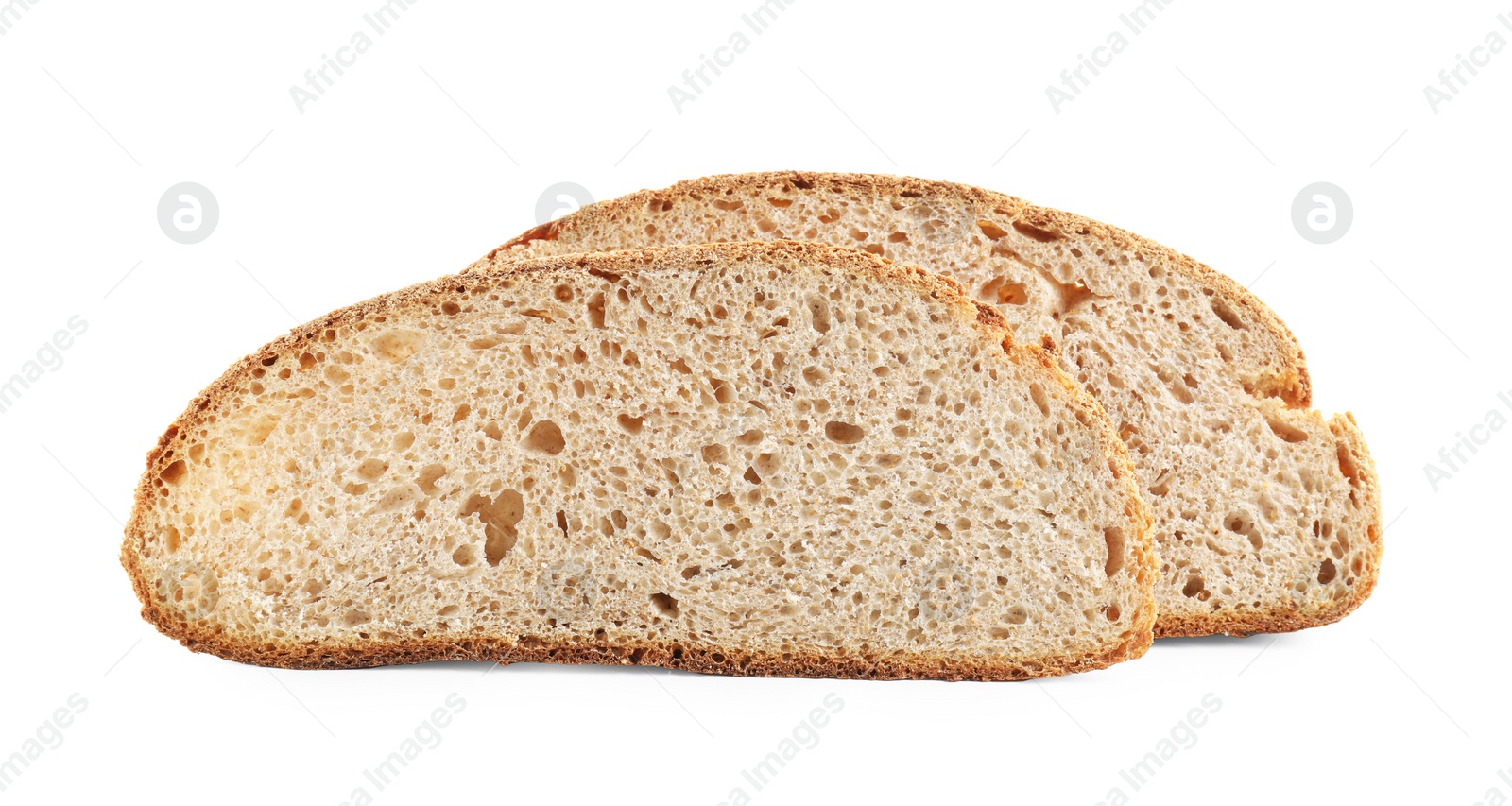 Photo of Slices of freshly baked sourdough bread isolated on white