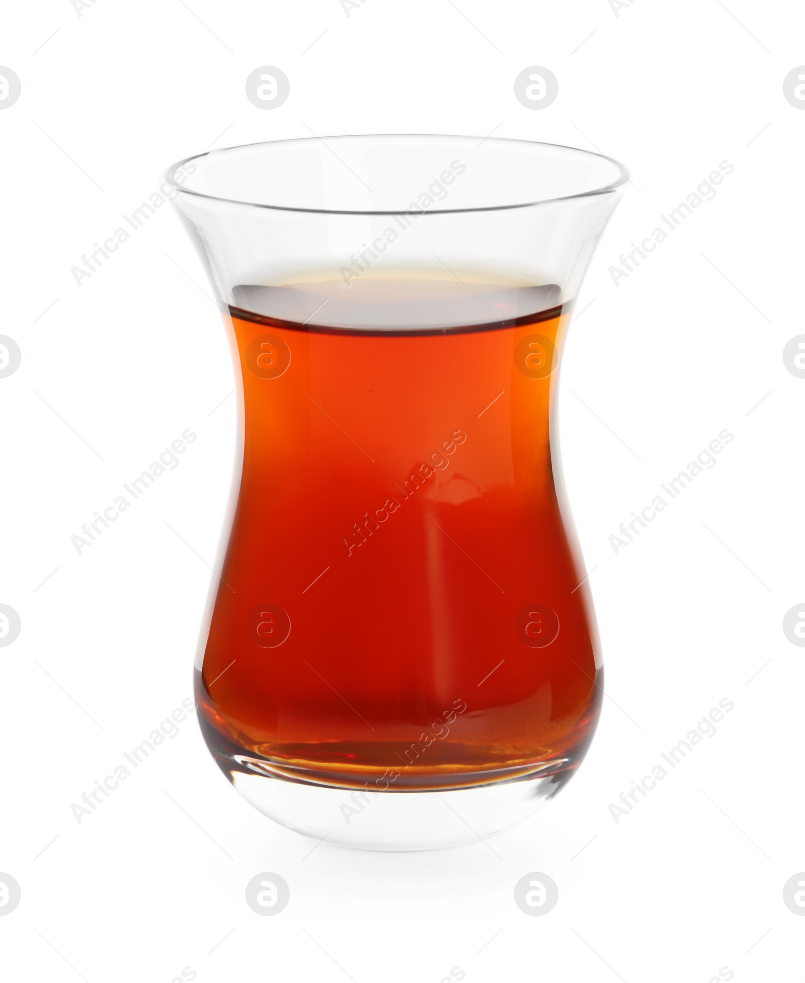 Photo of Glass of traditional Turkish tea isolated on white