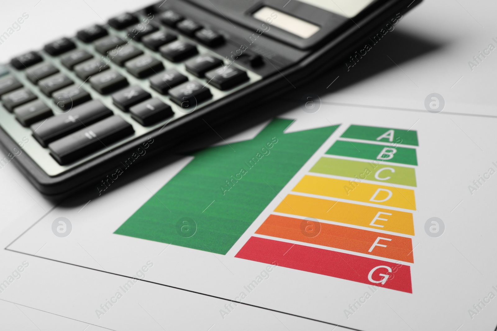 Photo of Energy efficiency rating chart and calculator, closeup