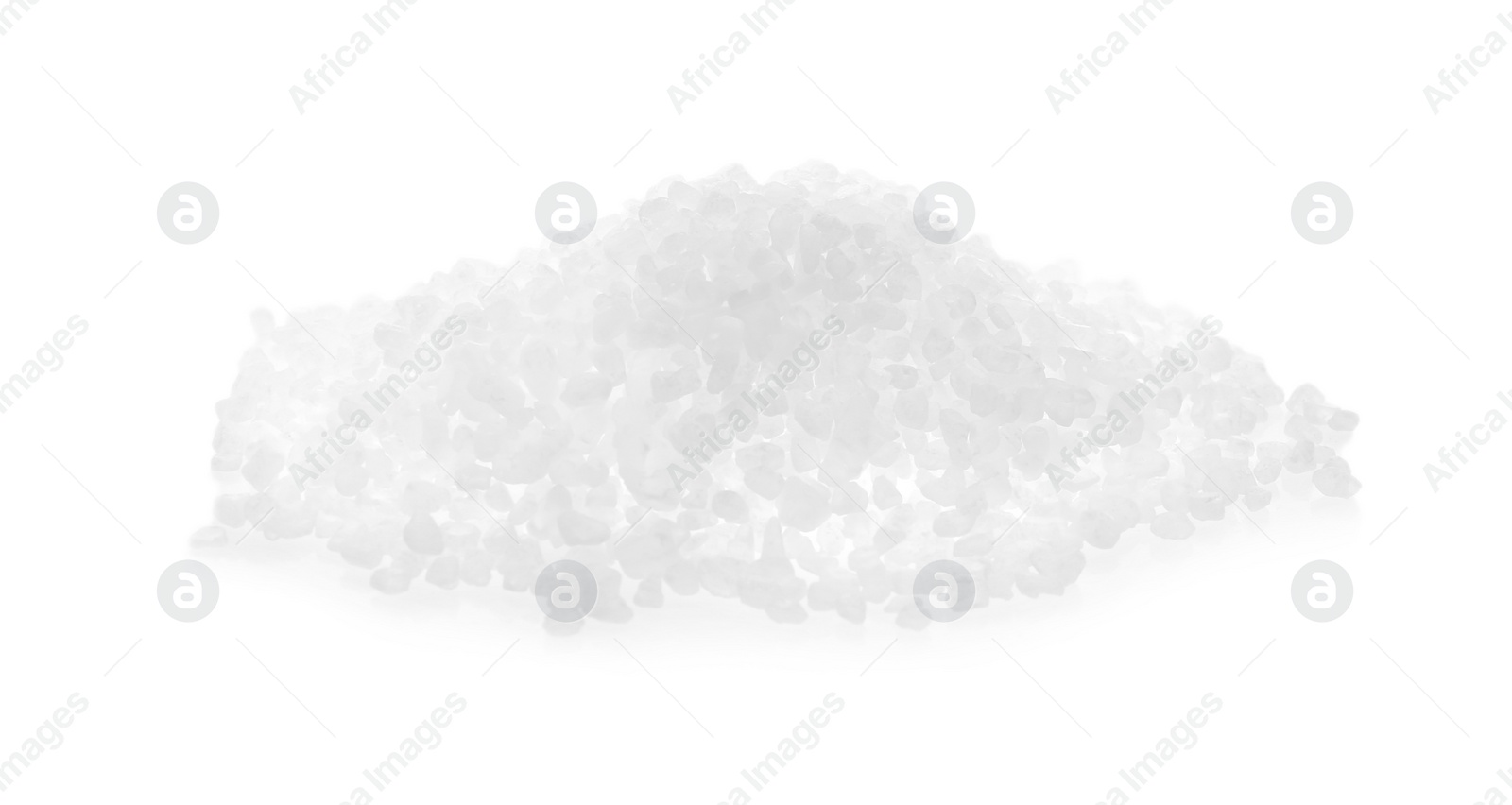 Photo of Pile of natural salt on white background