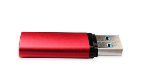 Photo of Red usb flash drive isolated on white