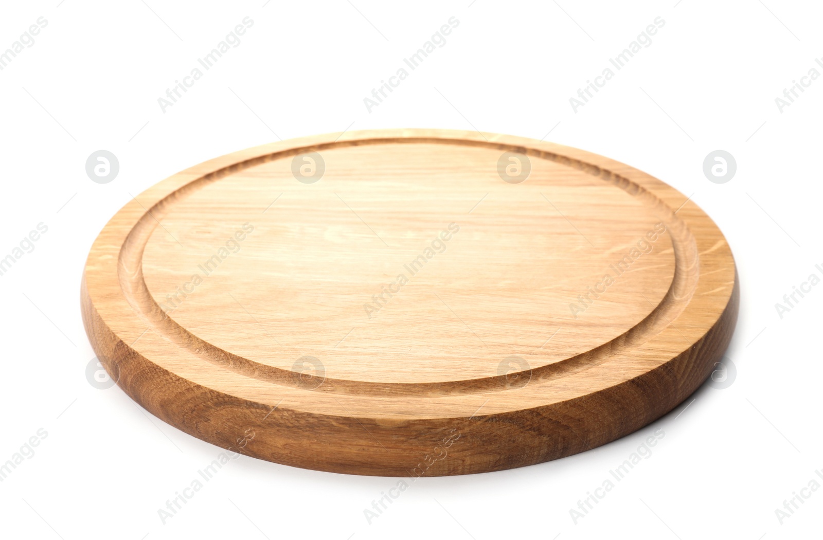 Photo of New wooden board isolated on white. Cooking utensil