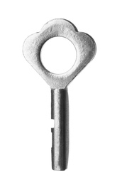 Photo of One old steel key on white background
