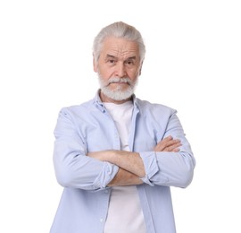 Portrait of stylish grandpa on white background