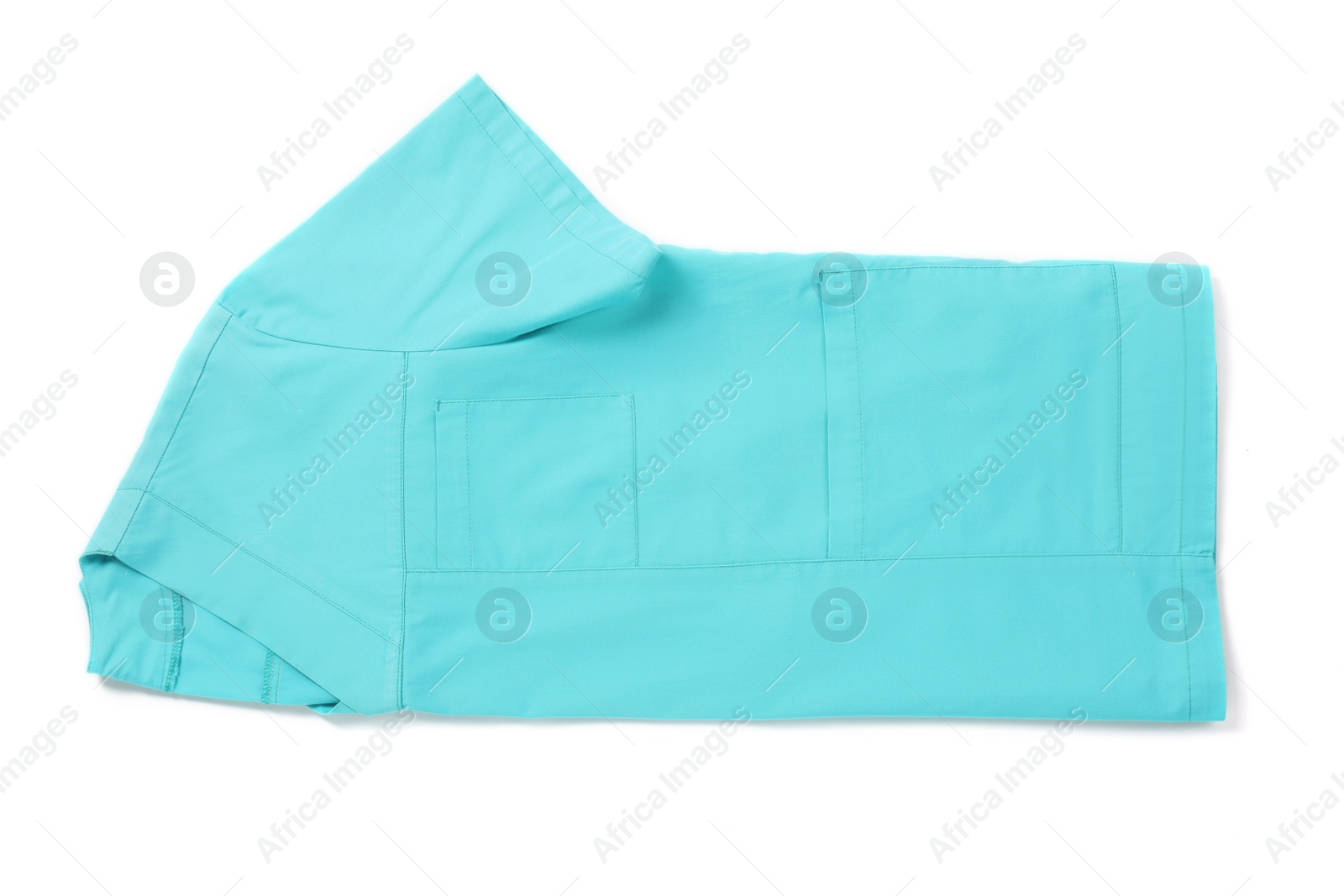 Photo of Medical uniform isolated on white, top view