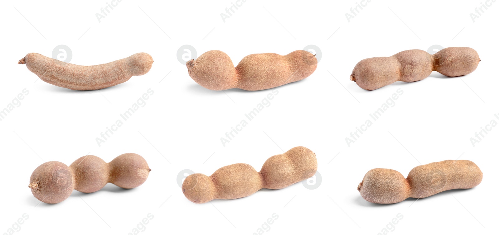 Image of Set with delicious ripe tamarinds on white background, banner design. Exotic fruit