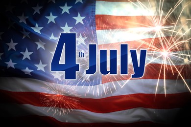 Image of 4th of July - Independence Day of USA. National American flag and fireworks