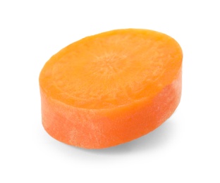 Photo of Slice of ripe carrot on white background