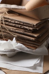Stack of different waste paper, closeup view