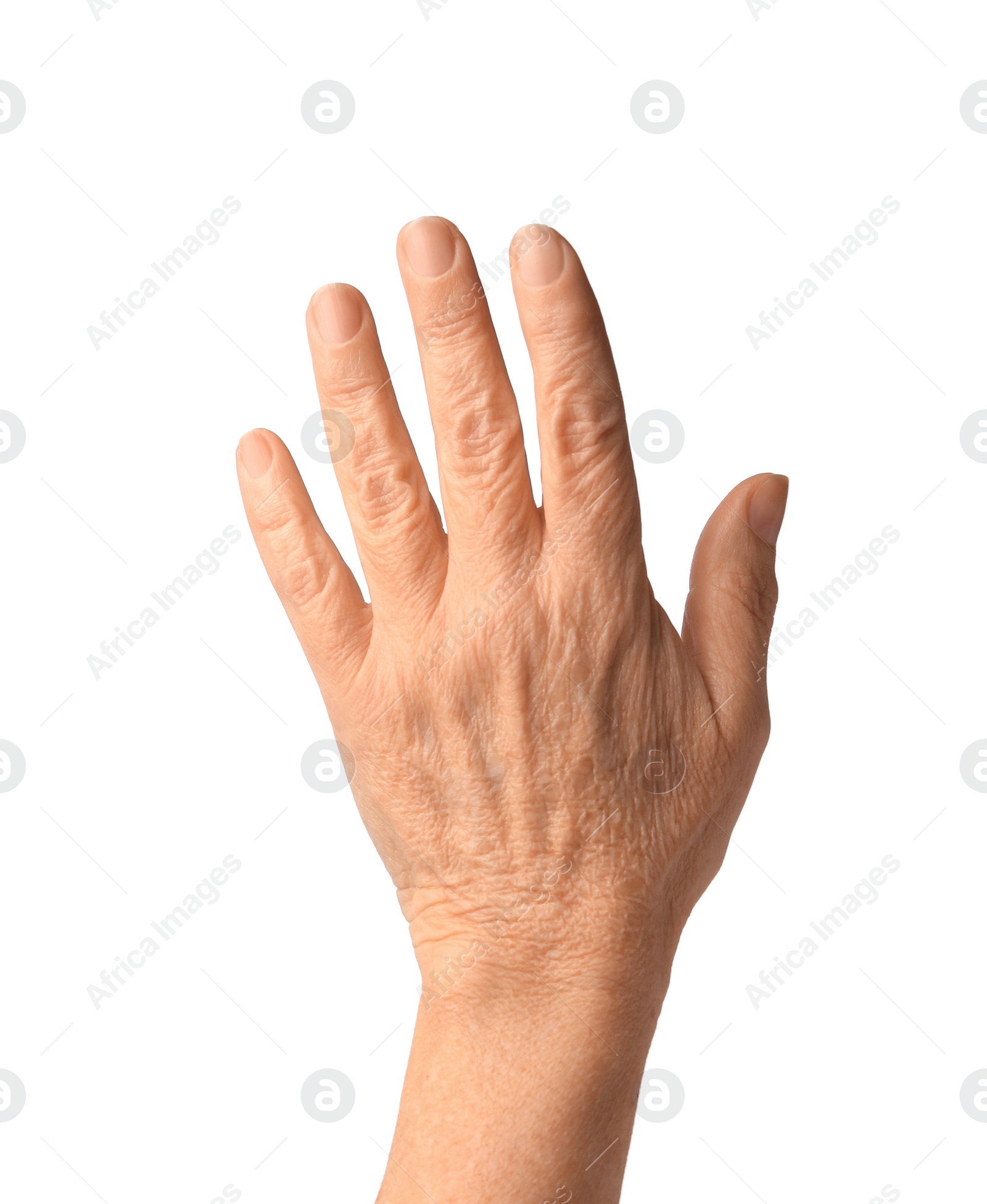 Photo of Closeup view of woman's hand with aging skin