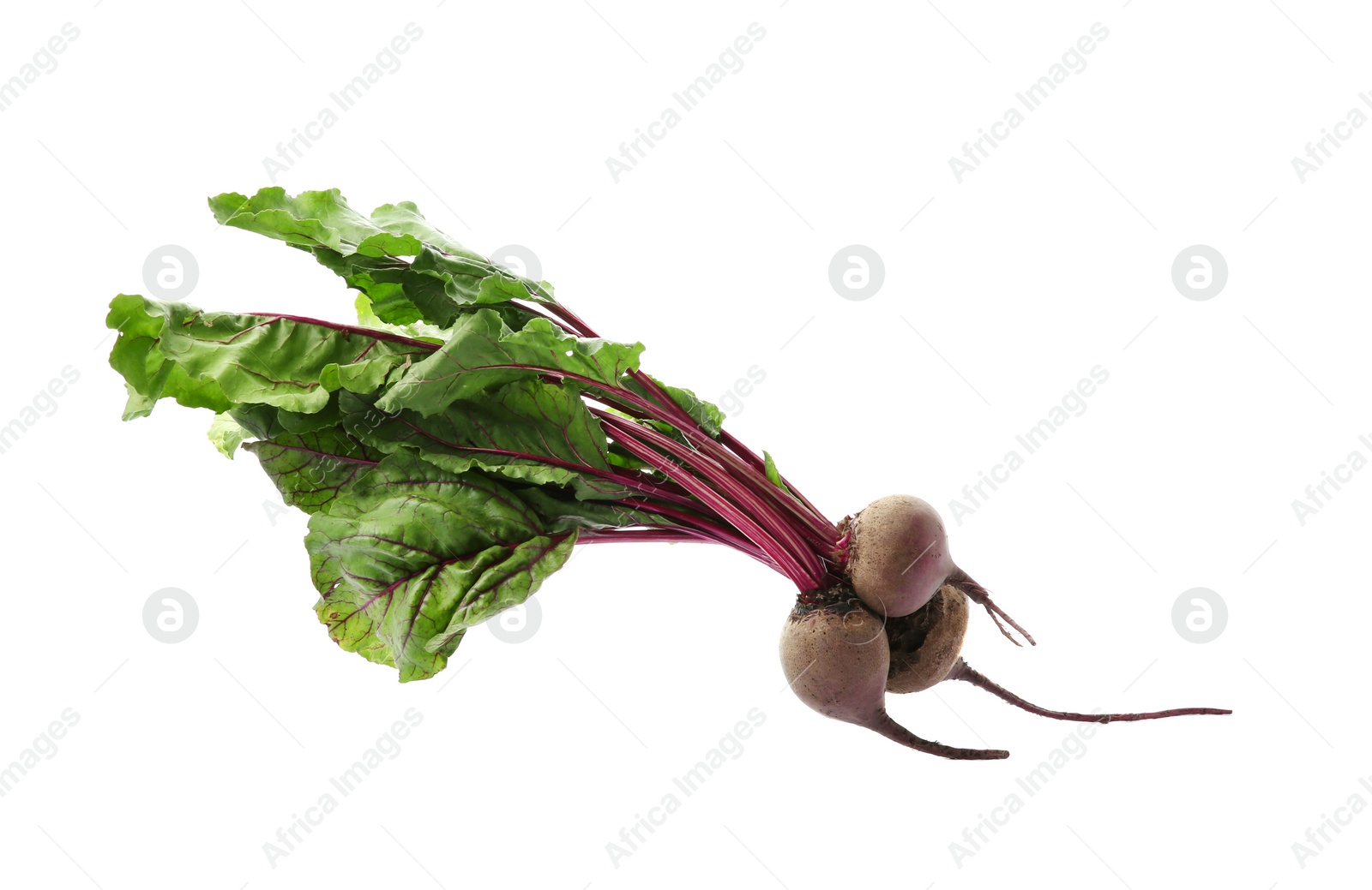 Photo of Bunch of fresh beets with leaves on white background