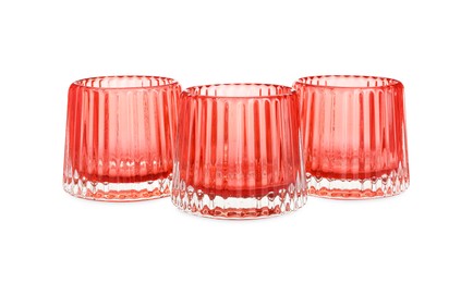 Photo of Beautiful clean empty glasses on white background