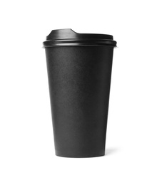Black takeaway paper coffee cup isolated on white