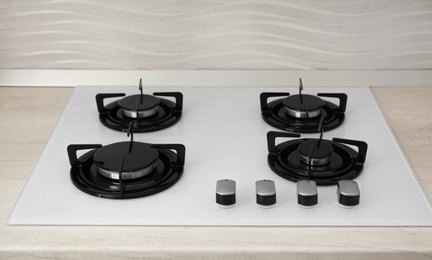 Modern built-in gas cooktop. Kitchen appliance