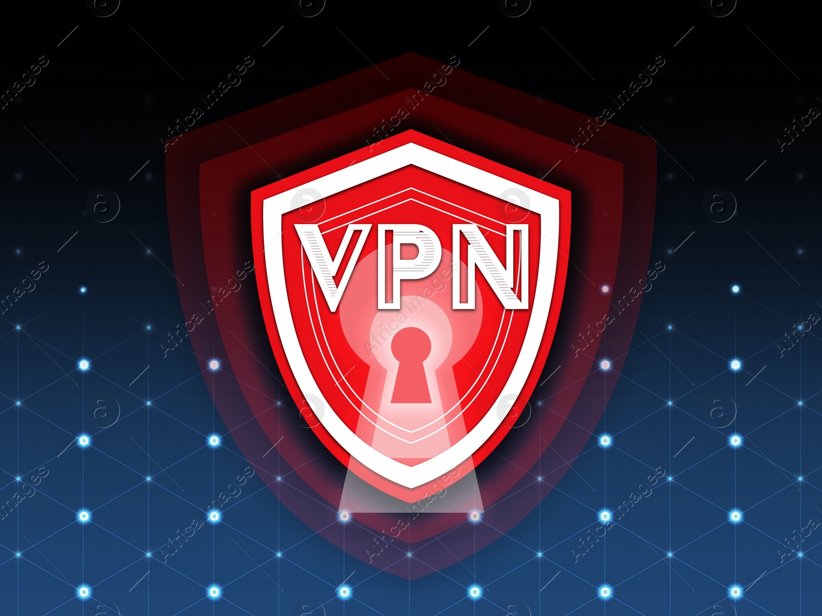 Illustration of Concept of secure network connection. Acronym VPN on color background, illustration