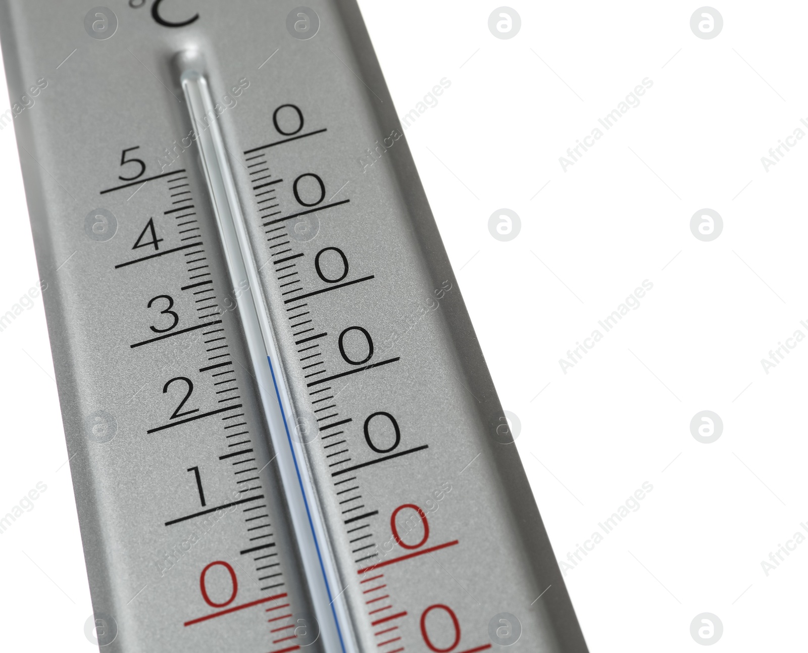 Photo of Modern grey weather thermometer on white background, closeup