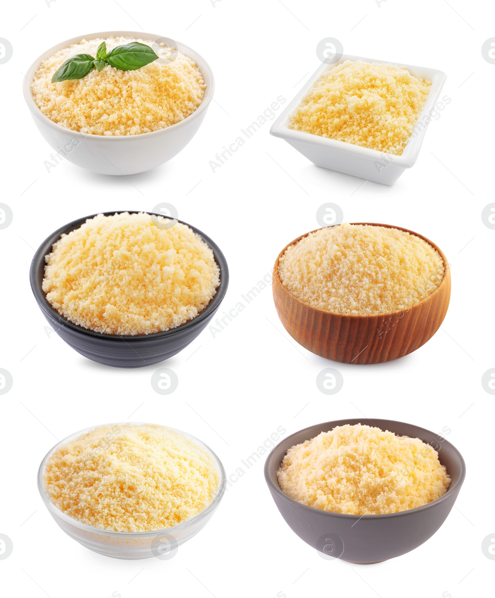 Image of Set with delicious parmesan cheese on white background