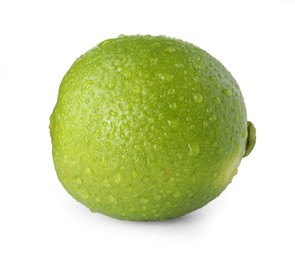 Photo of Fresh green ripe lime with water drops isolated on white